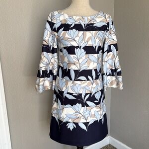 Vince Camuto Floral Stripe Bell Sleeve Shift Dress Size 4
